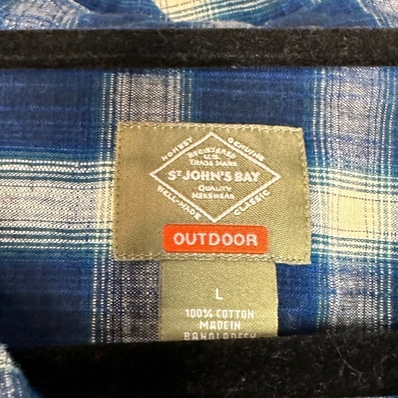 ST.JOHNS Bay Outdoor Men’s Size Large Blue Thick Flannel 100% Cotton Button Down - Picture 3 of 5